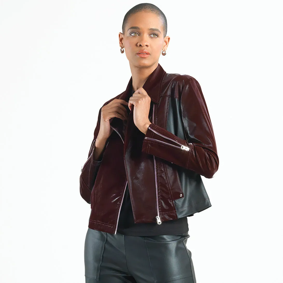 Vinyl - Liquid Leather™ Panel Zip Cuff Pocket Jacket - Mulberry - Limited Sizes!