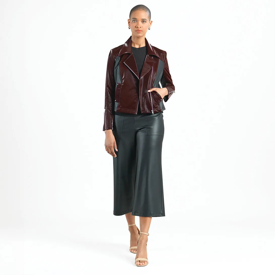 Vinyl - Liquid Leather™ Panel Zip Cuff Pocket Jacket - Mulberry - Limited Sizes!