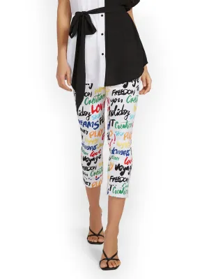 Whitney High-Waisted Pull-On Slim-Leg Capri Pant - Script-Print