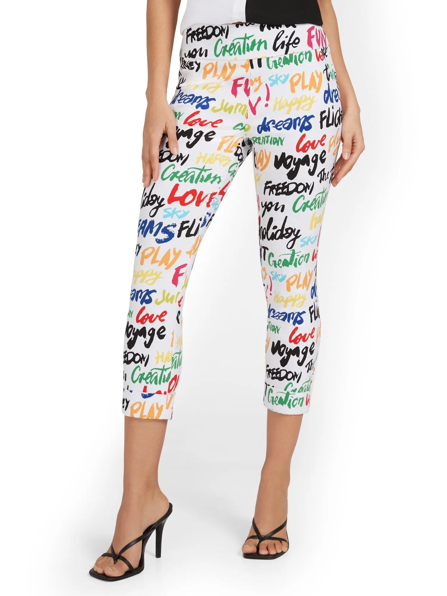 Whitney High-Waisted Pull-On Slim-Leg Capri Pant - Script-Print