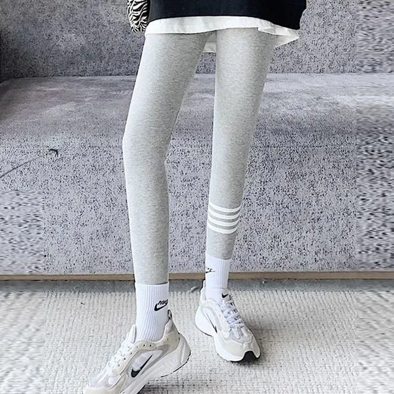 Winter Korean Fashion Striped Plush Thick Warm Comfortable High Waist Stretchy Leggings