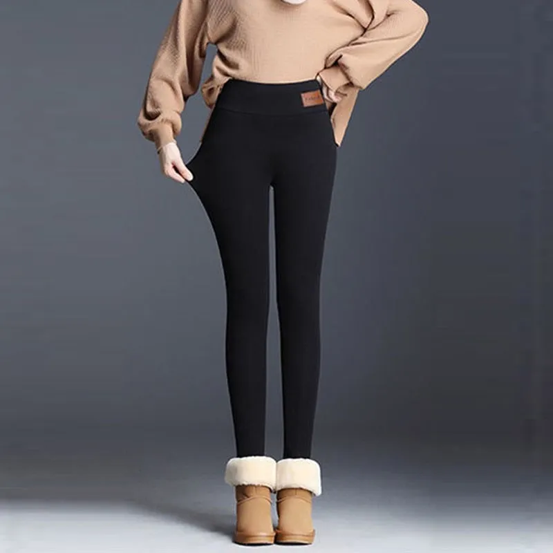 Women Velvet Warm Pants Hight Waist Leggings