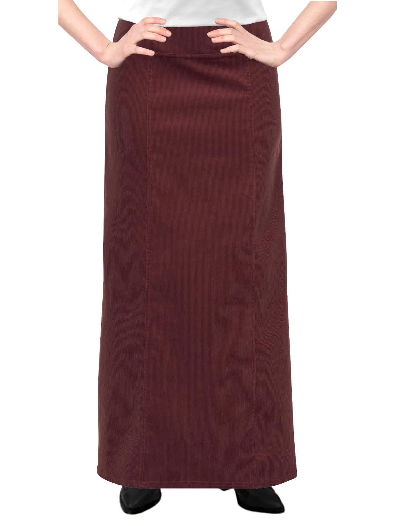 Women's Long Ankle Length Stretch Corduroy A-Line Panel Skirt